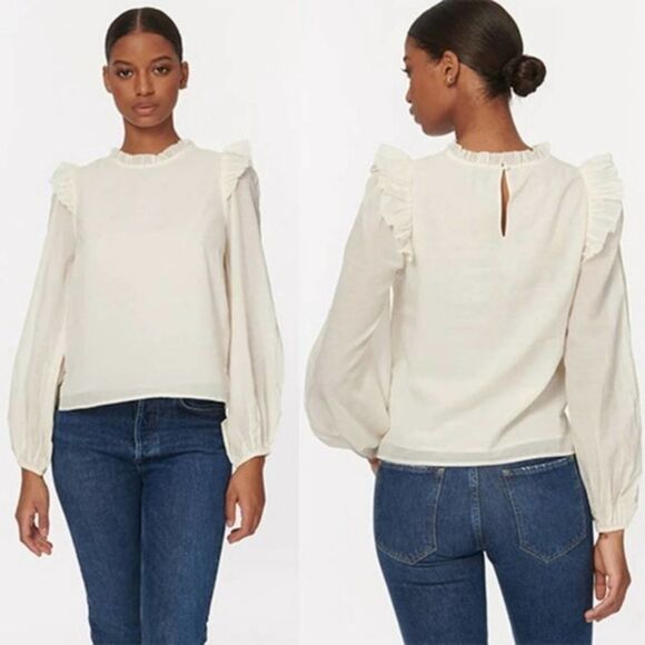 Cami NYC Georgina Blouson Flutter Long Sleeve Top Women's Ceramic Size - Picture 1 of 5